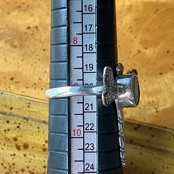 Natural Emerald Sterling Silver Dragonfly Ring Size 9 - Picture 7 of 8